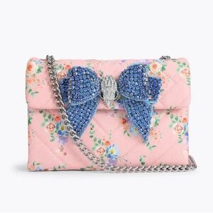 Floral Pink Bag with Blue Bow Accent